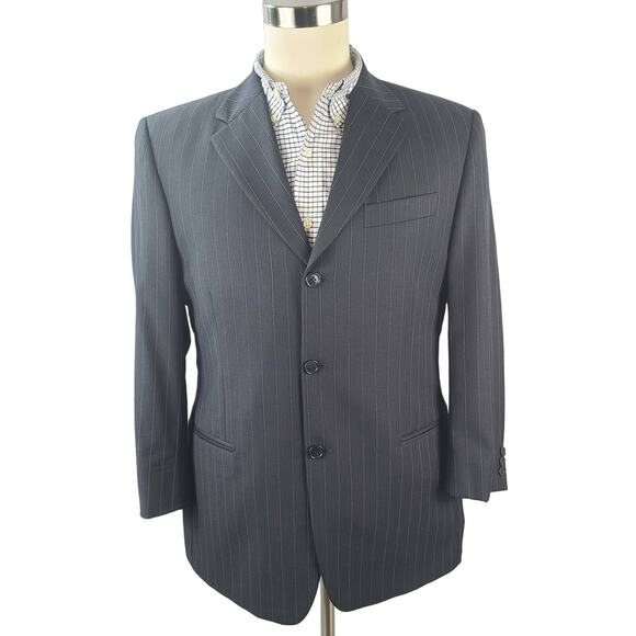 Gianfranco Ferre Saks Fifth Ave Men's Black Pin Stripe Suit Sport Coat Wool 42 - Picture 1 of 7